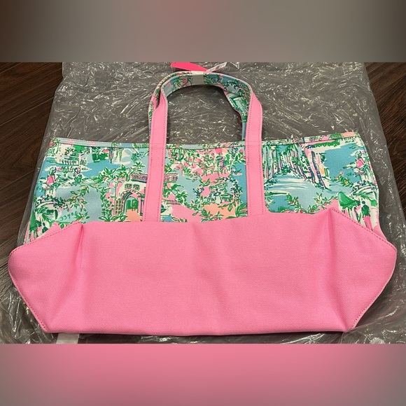 Lilly Pulitzer Mercato Canvas Cotton Tote Bag - Multi Lilly Loves Palm Beach - Picture 7 of 16